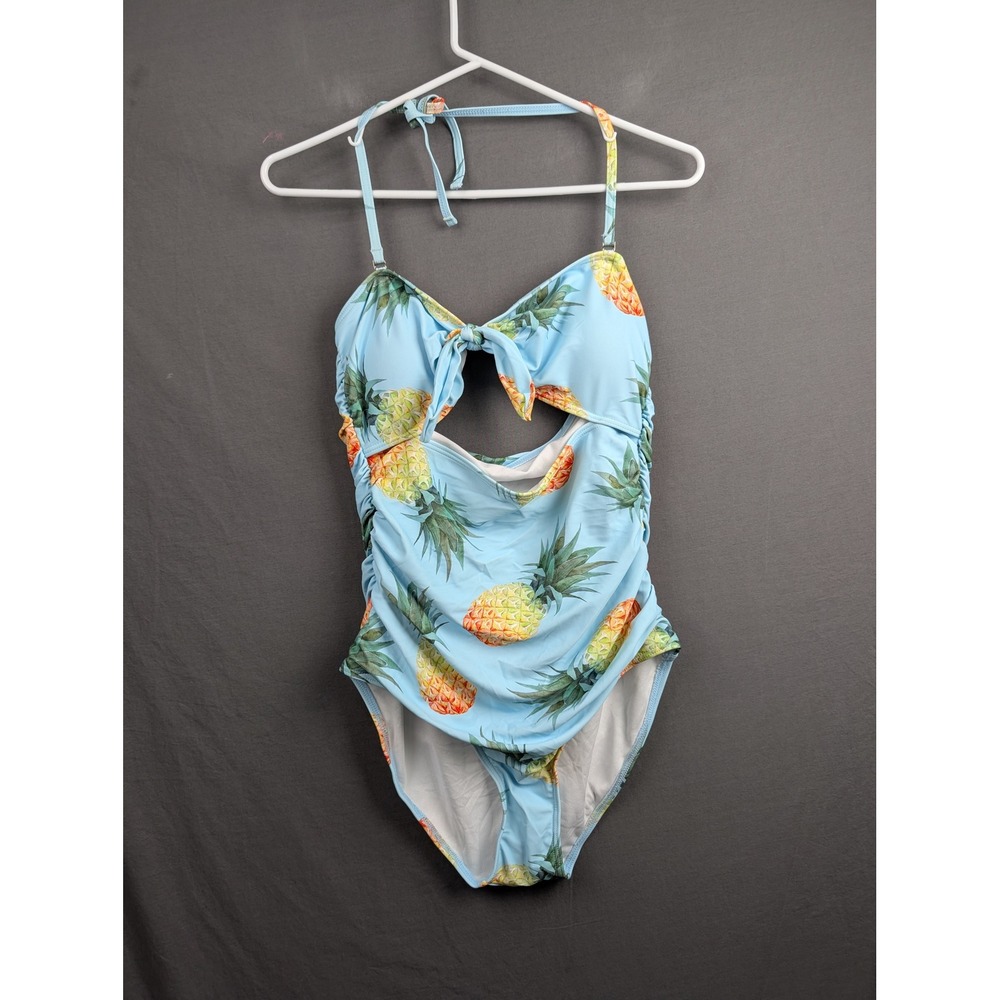 Tempt Me Blue Pineapple Cut Out‎ One Piece Swimsuit Medium
